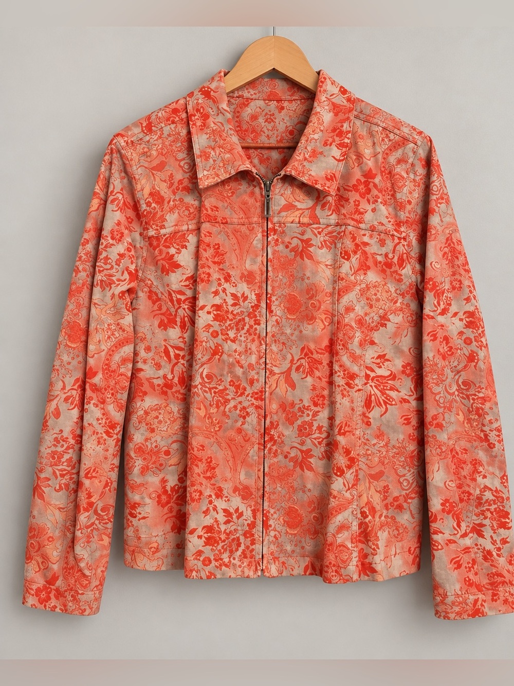 Orange/Khaki Stretch Denim Zip Jacket - Denim Jacket Styling EUC XL #660